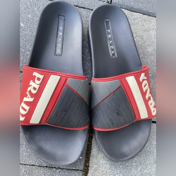 Men Prada Rubber Logo Slides Size 9 Red - Picture 5 of 5